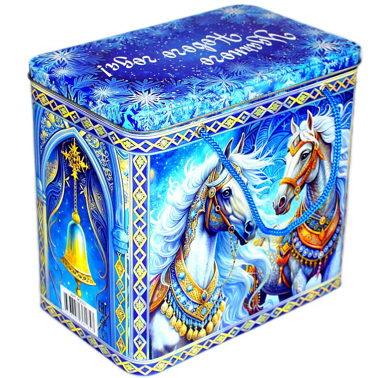 Сладкий новогодний подарок в жестяной упаковке весом 1400 грамм